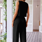 Conjunto sin mangas mujer fluido botones y pantalón palazzo - Ámbar