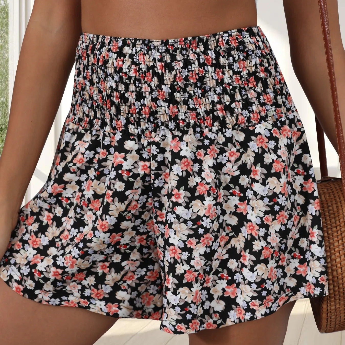 Pantalones cortos para mujer con estampado floral cintura fruncida - Lorea