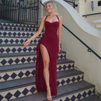 Vestido mujer largo escote corazón abertura alta elegante - Giselle