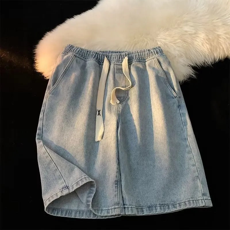 Pantalones cortos denim con cintura elástica y cordón ajustable - Silas