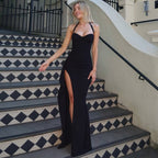 Vestido mujer largo escote corazón abertura alta elegante - Giselle