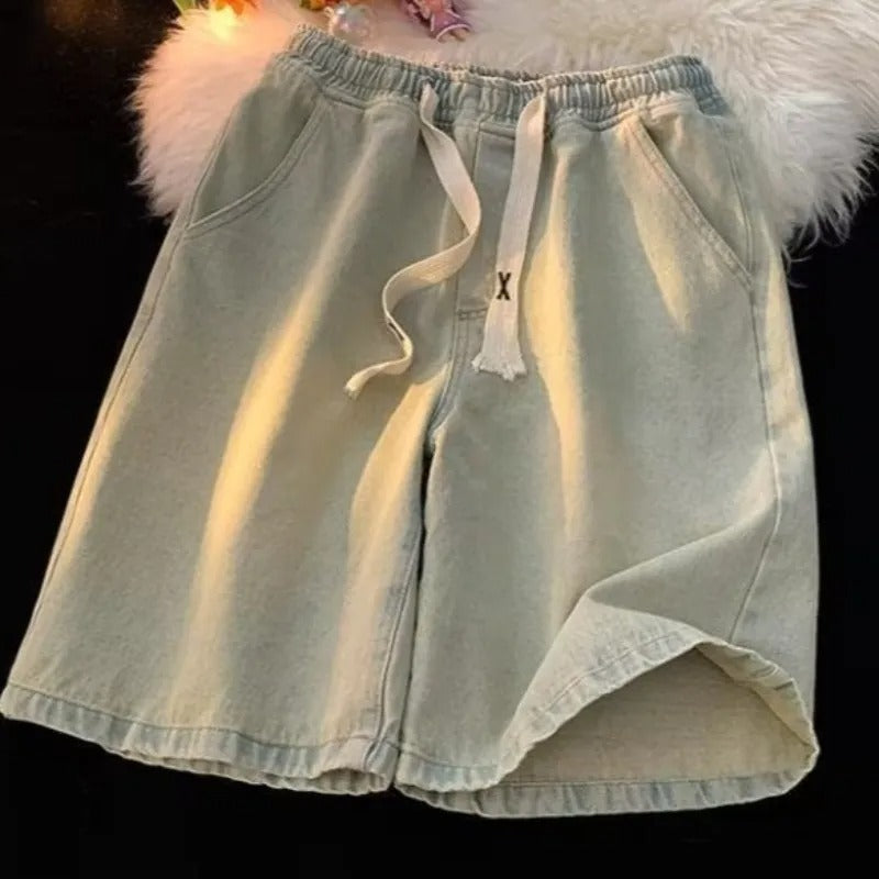 Pantalones cortos denim con cintura elástica y cordón ajustable - Silas