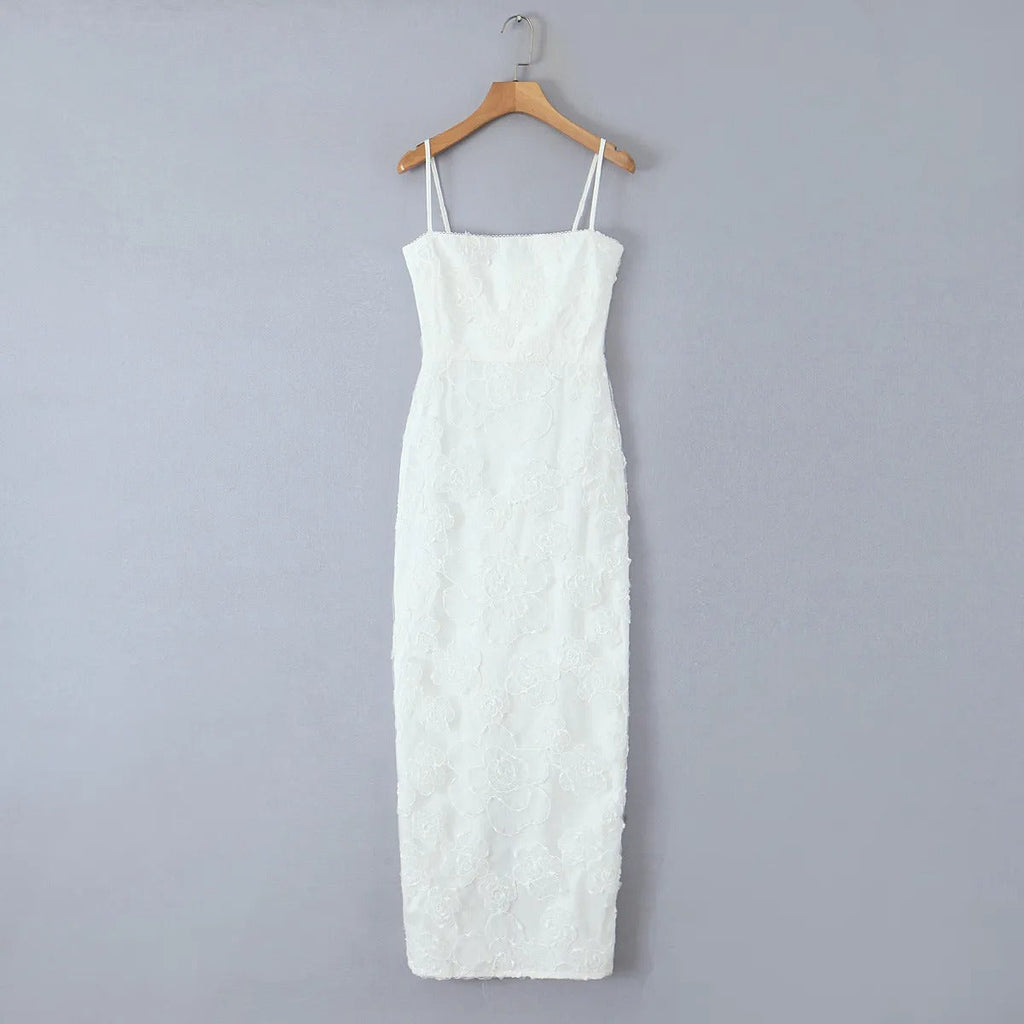 Vestido largo para mujer de encaje floral con tirantes finos estilo elegante - Elena