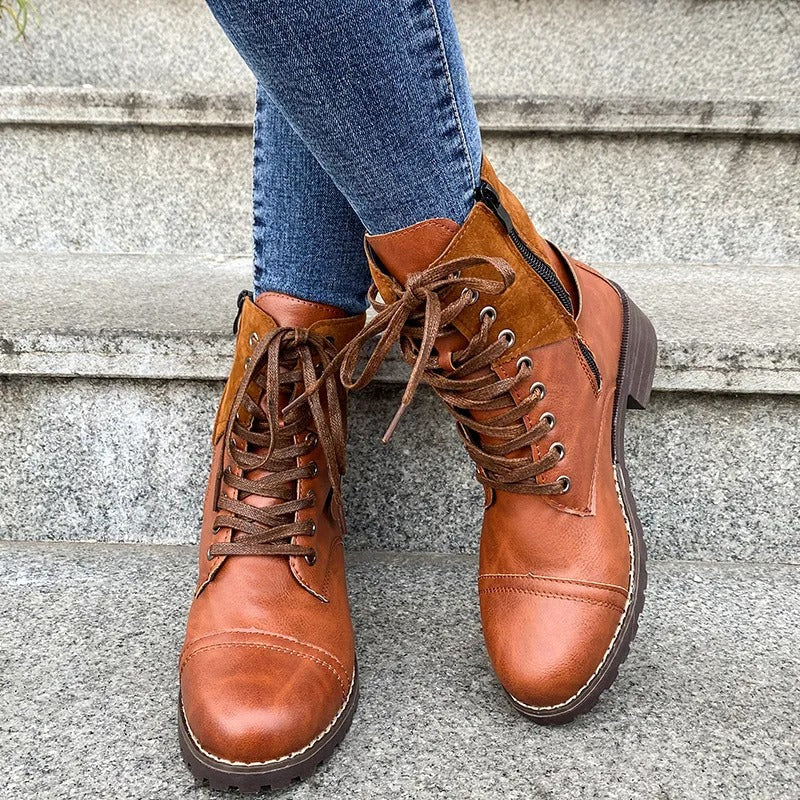 Botines para mujer cuero sintético con cordones estilo militar - Estela