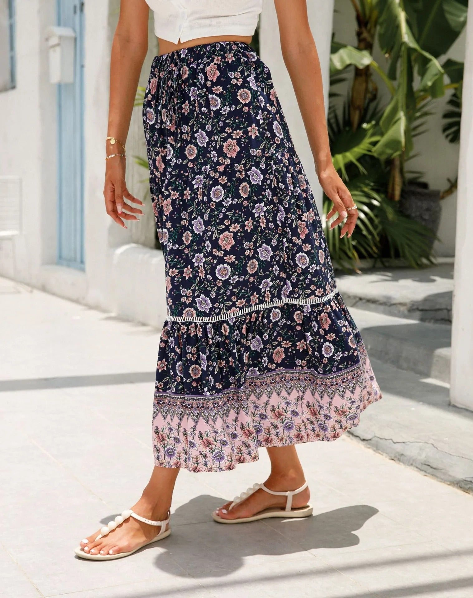 Falda larga mujer estampado floral bohemio - Vianey