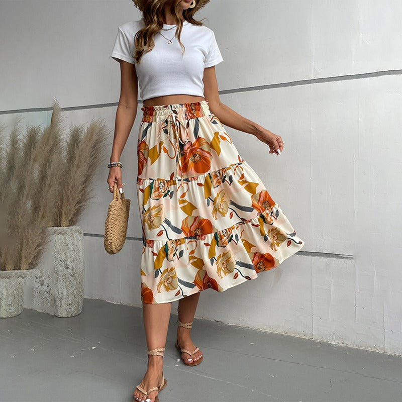 Falda midi estampada con vuelo - Amelise