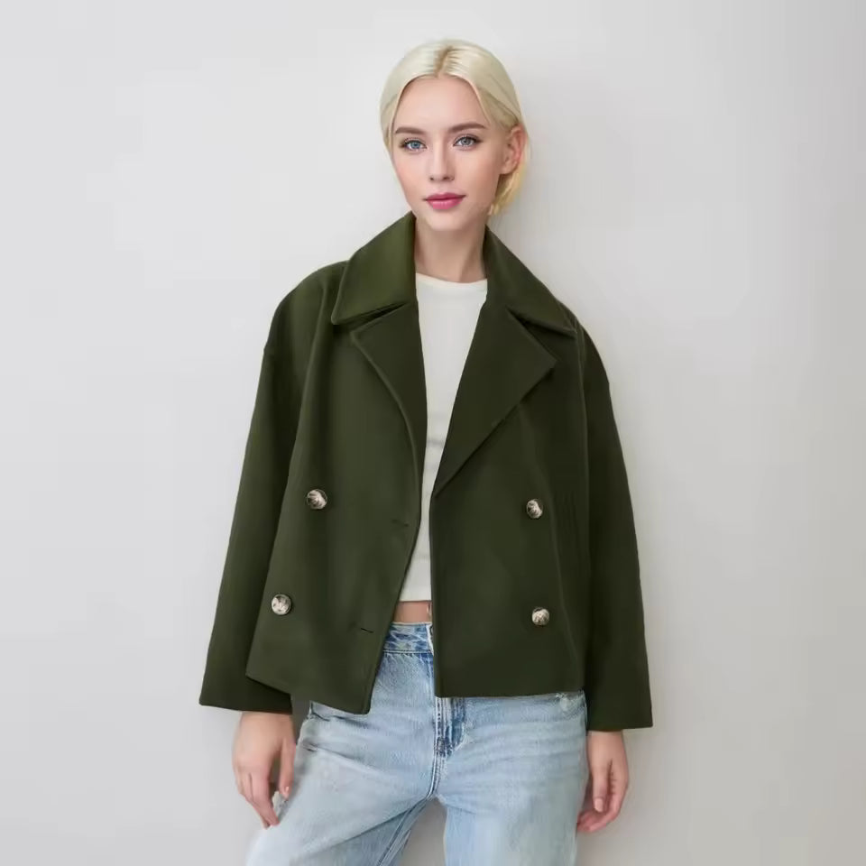 Chaqueta corta de lana con doble botonadura para mujer - Heidi