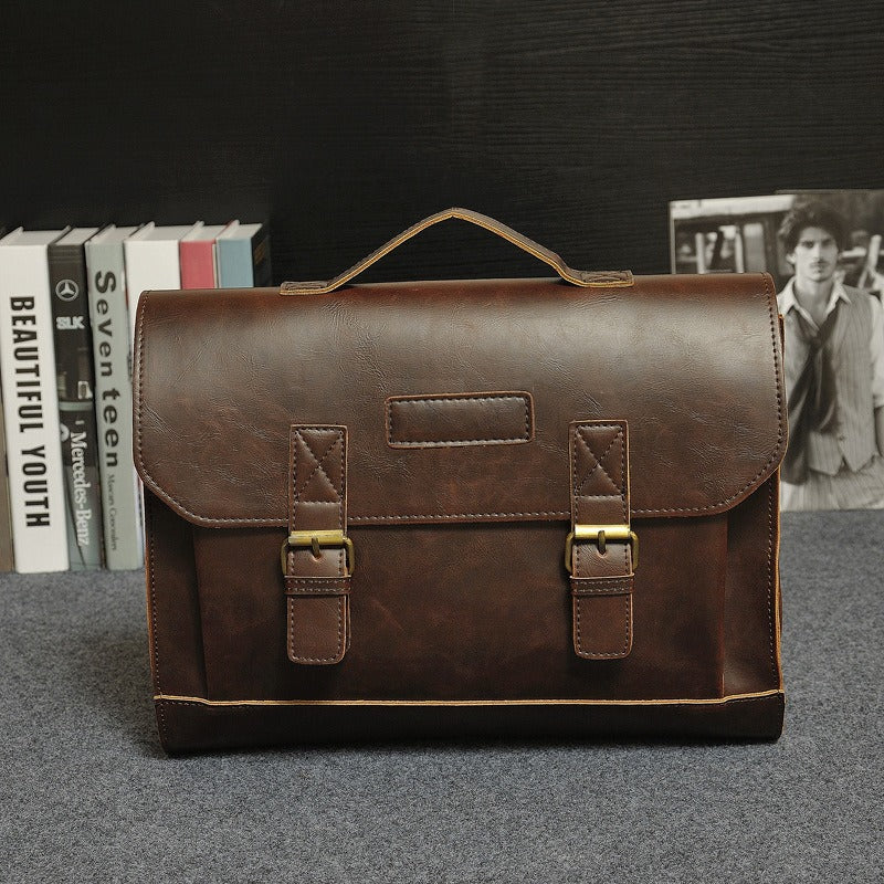 Maletín para hombre de piel sintética con hebillas estilo vintage - Adrien
