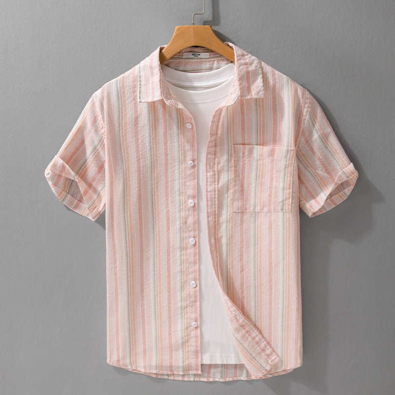 Camisa casual para hombre de manga corta lino a rayas - Hugo