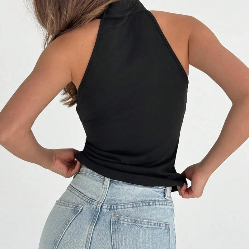 Top mujer sin mangas ajustado cuello halter aro - Indira