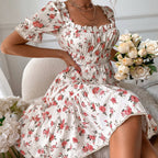 Vestido midi para mujer floral con mangas abullonadas estilo vintage - Julieta
