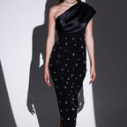 Vestido largo para mujer con pedrería escote asimétrico estilo elegante - Vianey