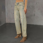 Vaquero para mujer denim lavado corte recto talle alto - Amira