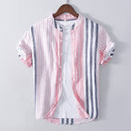 Camisa para hombre de lino cuello mao rayas verticales - Étienne