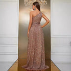 Vestido largo para mujer de lentejuelas con un hombro abertura elegante - Antonella