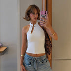 Top mujer sin mangas ajustado cuello halter aro - Indira