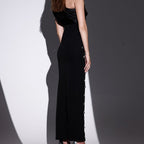 Vestido largo para mujer con pedrería escote asimétrico estilo elegante - Vianey