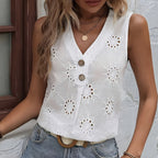 Blusa para mujer bordado inglés sin mangas escote en V - Olga