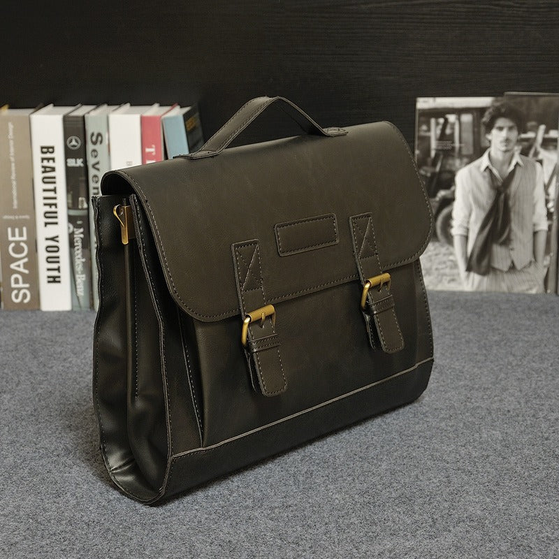 Maletín para hombre de piel sintética con hebillas estilo vintage - Adrien