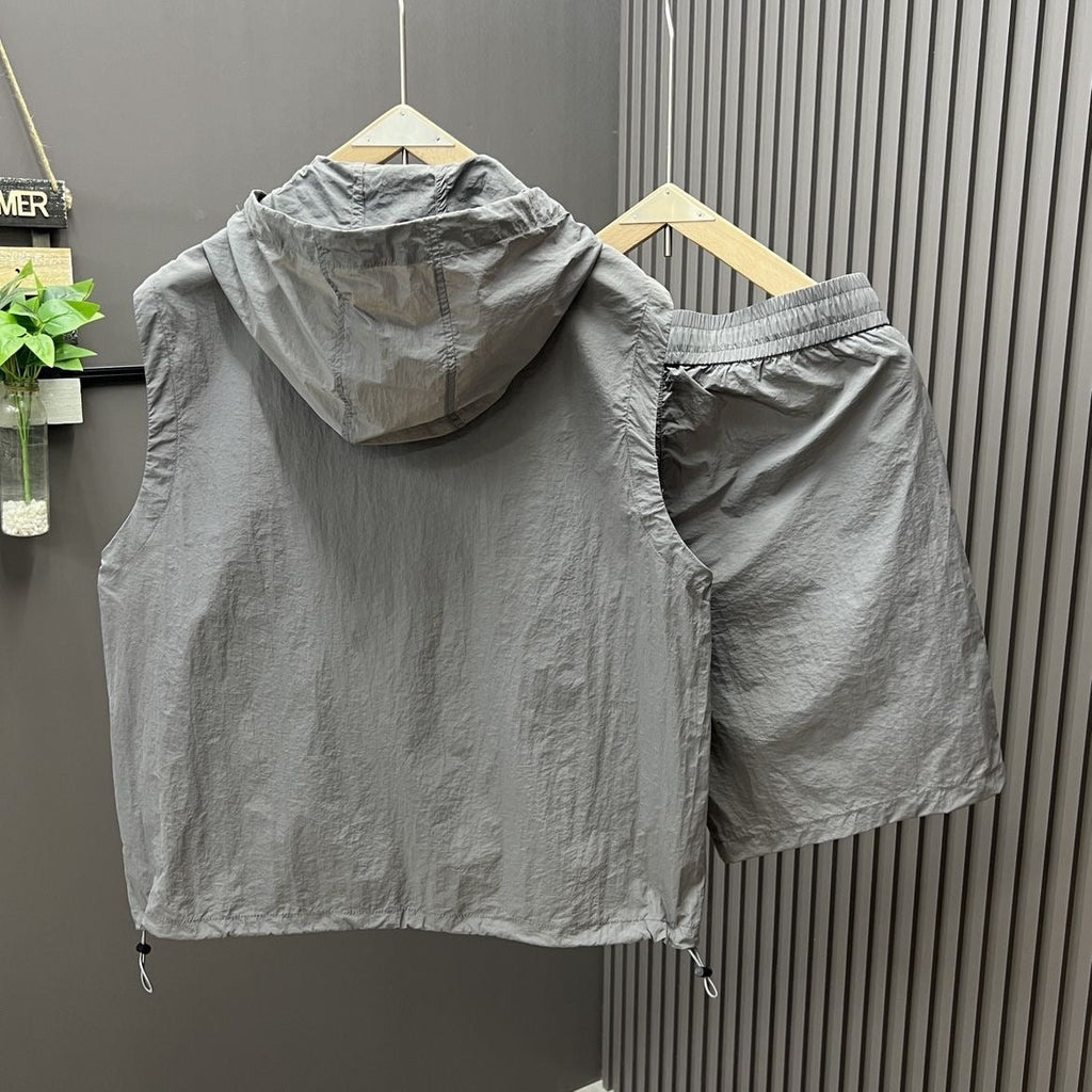 Conjunto chaleco sin mangas hombre capucha ligera estilo utilitario - Pedro