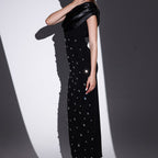 Vestido largo para mujer con pedrería escote asimétrico estilo elegante - Vianey