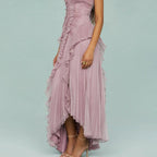 Vestido largo mujer gasa plisada asimétrico elegante - Violeta