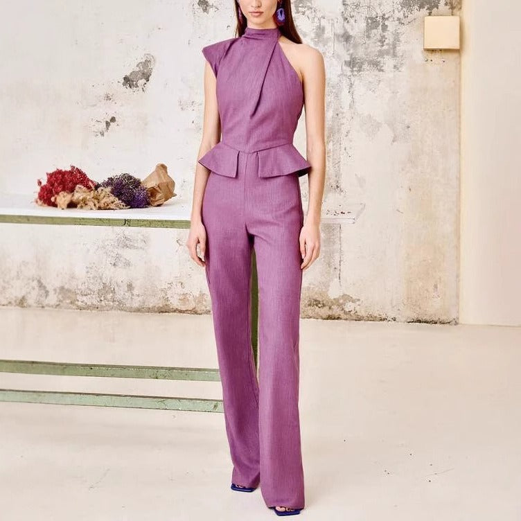 Mono mujer sin mangas peplum cuello alto lila - Oriane