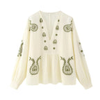 Blusa para mujer de algodón bordado estilo boho escote en pico - Maialen