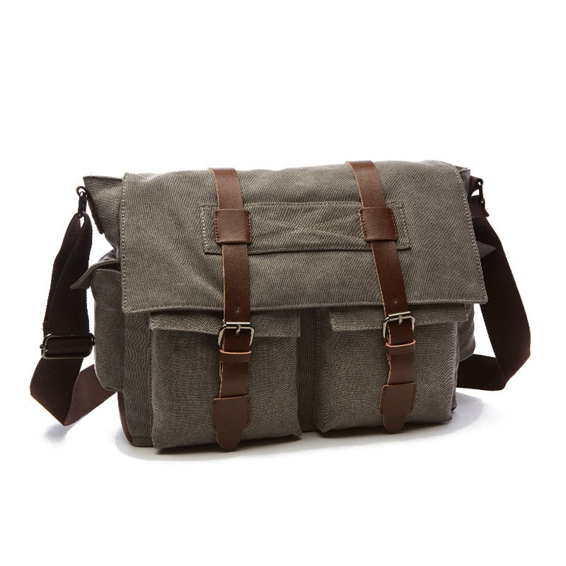 Bandolera para hombre de lona con correas de cuero estilo vintage - Sébastien