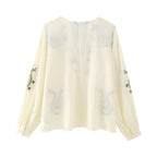 Blusa para mujer de algodón bordado estilo boho escote en pico - Maialen