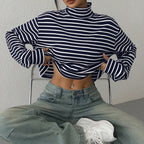 Top manga larga para mujer canalé rayas estilo crop - Léonie