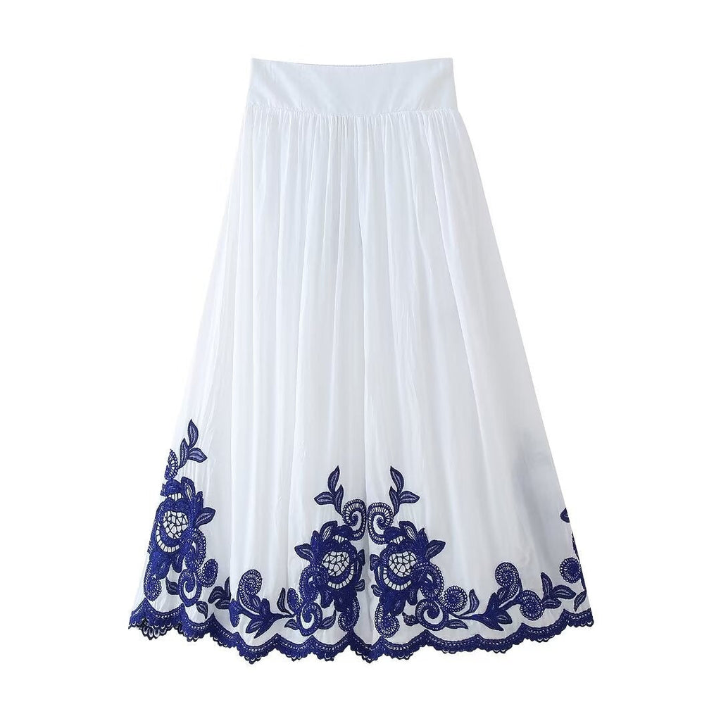 Conjunto para mujer blusa y falda con bordado floral con estilo bohemio - Alondra