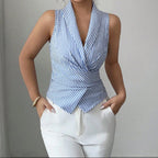 Blusa sin mangas para mujer de rayas cruzadas estilo entallado - Renata