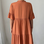 Vestido corto para mujer de algodón con cuello fruncido estilo evasé - Ariana
