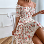 Vestido midi para mujer floral con mangas abullonadas estilo vintage - Julieta