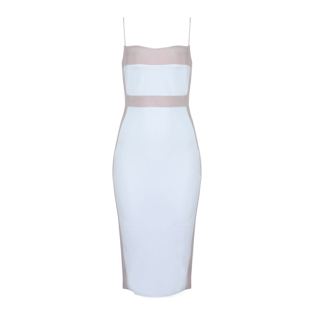 Vestido midi para mujer entallado con tirantes finos diseño bicolor - Teresa