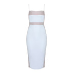 Vestido midi para mujer entallado con tirantes finos diseño bicolor - Teresa