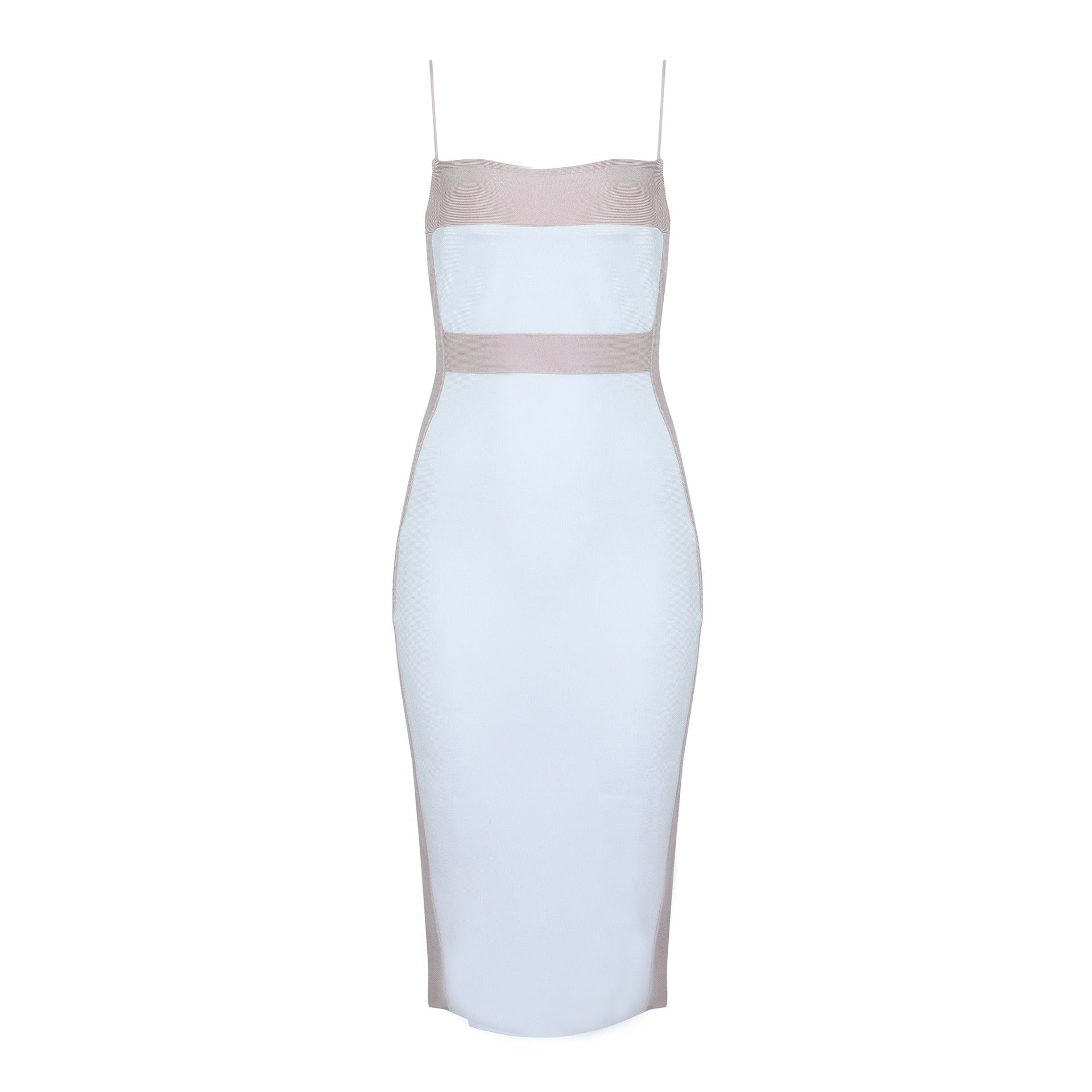 Vestido midi para mujer entallado con tirantes finos diseño bicolor - Teresa