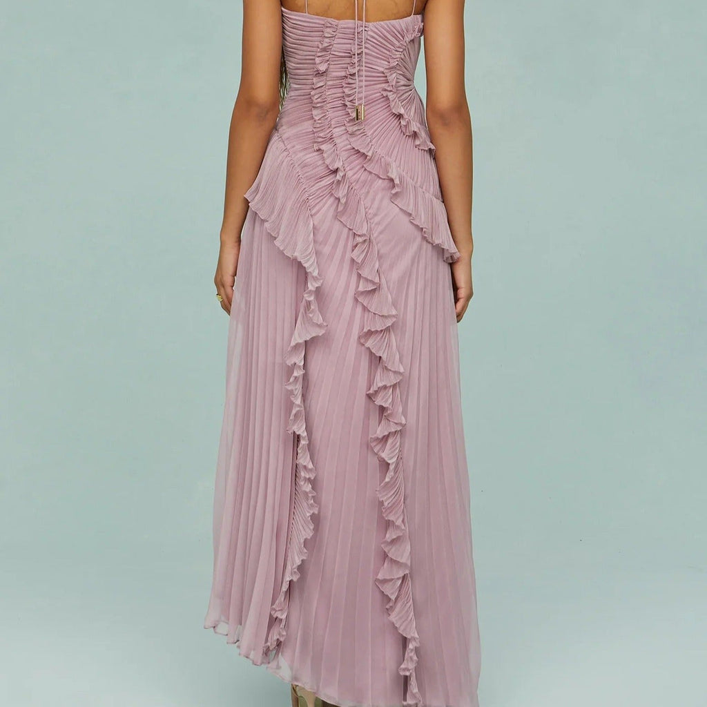 Vestido largo mujer gasa plisada asimétrico elegante - Violeta