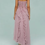 Vestido largo mujer gasa plisada asimétrico elegante - Violeta