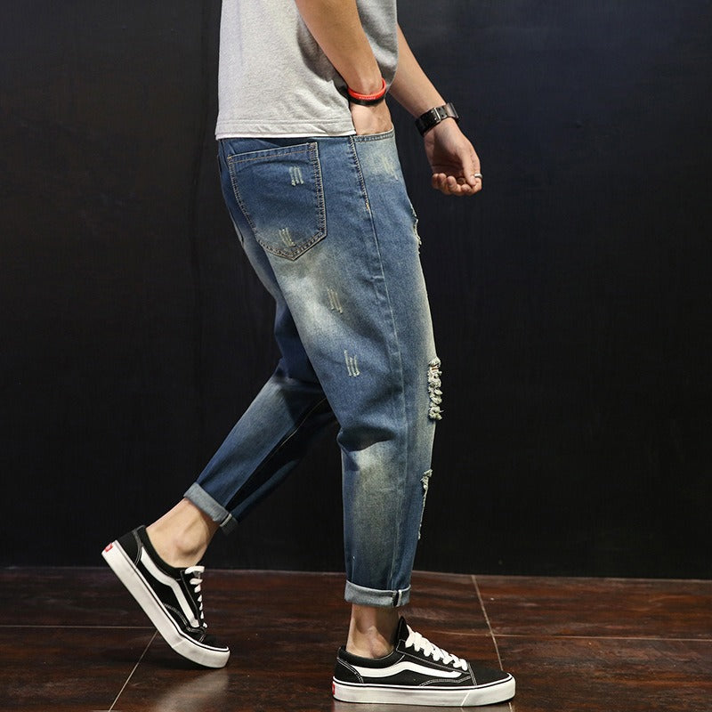 Pantalón vaquero hombre recto efecto desgastado rasgado - David
