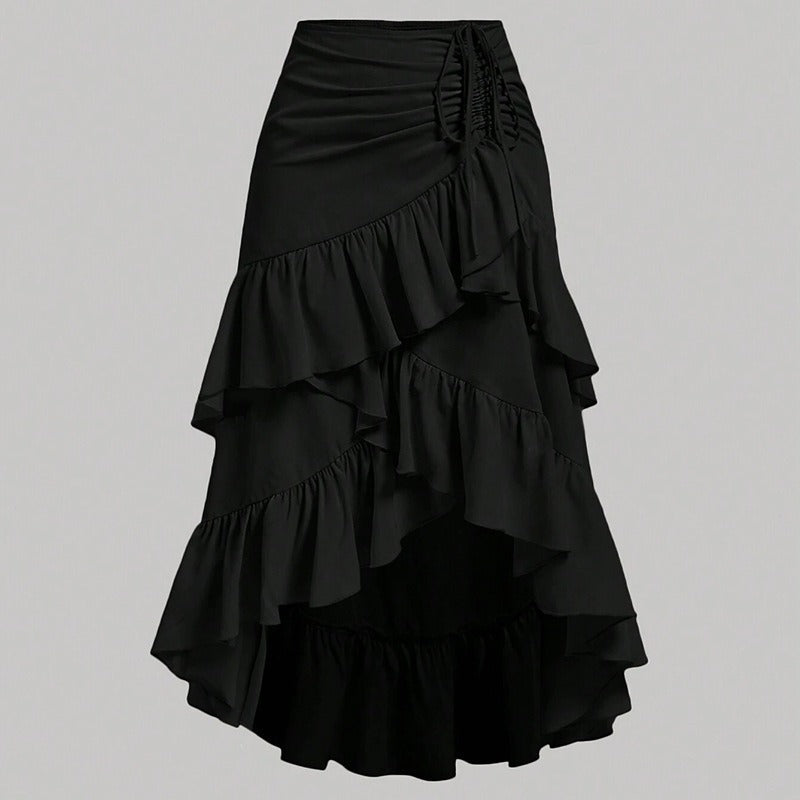 Falda midi para mujer de volantes asimétricos con fruncido lateral corte irregular - Nadège