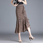 Falda midi para mujer de gasa estampado animal con volantes - Renata
