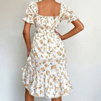 Vestido midi para mujer floral con mangas abullonadas estilo vintage - Julieta