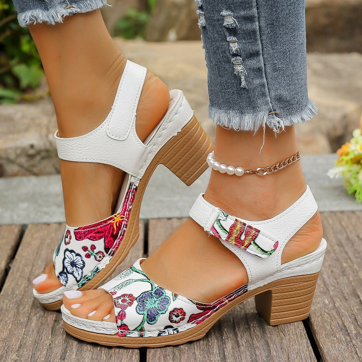 Sandalias para mujer de piel sintética tacón medio - Vanessa