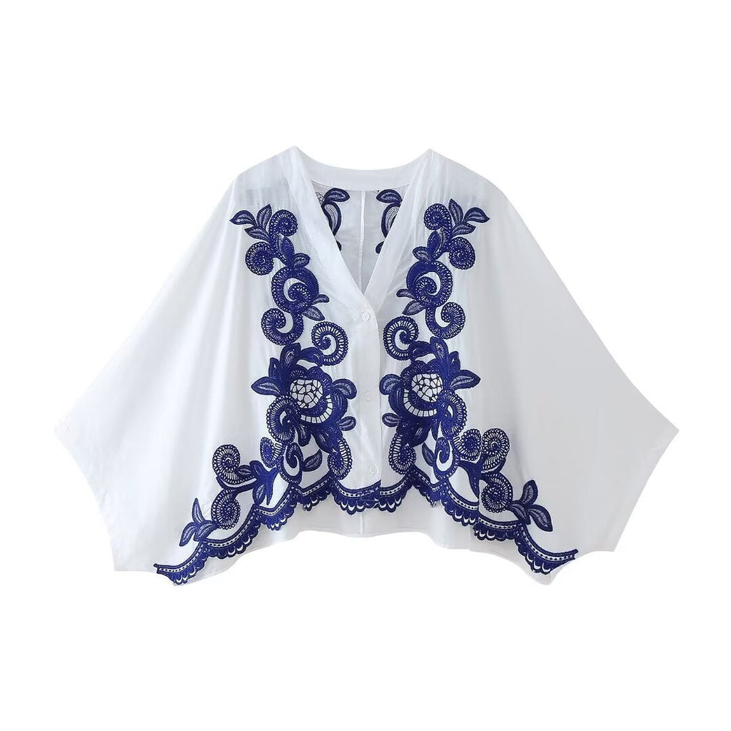 Conjunto para mujer blusa y falda con bordado floral con estilo bohemio - Alondra