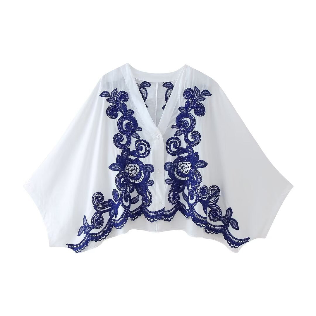 Conjunto para mujer blusa y falda con bordado floral con estilo bohemio - Alondra