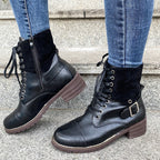 Botines para mujer cuero sintético con cordones estilo militar - Estela
