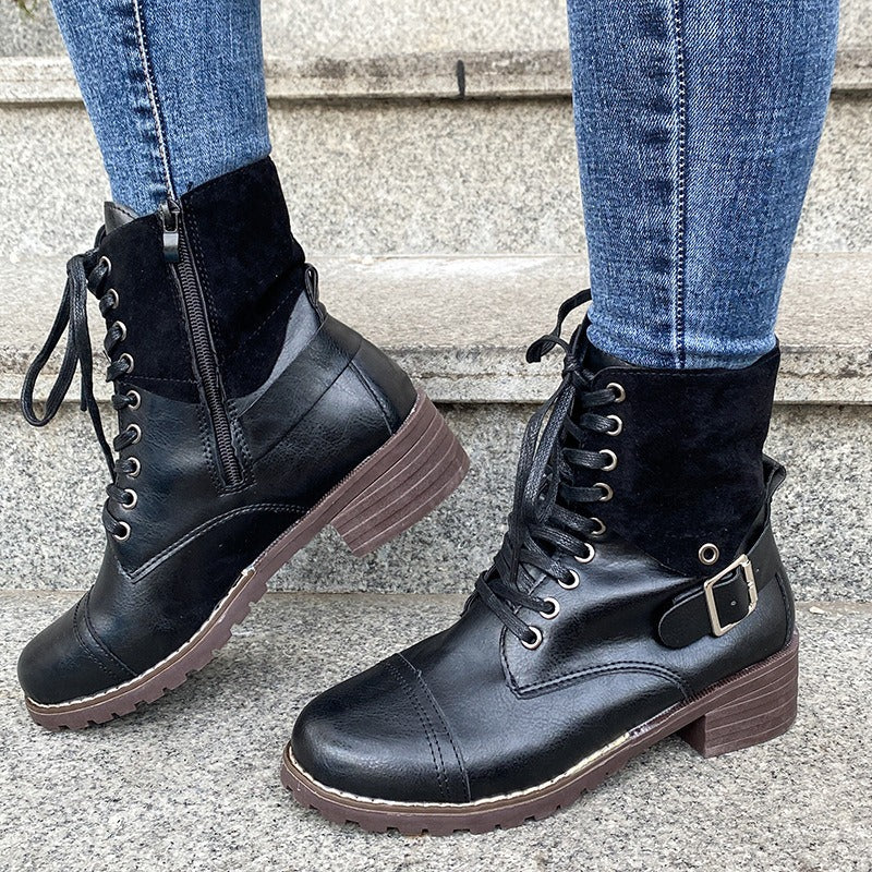 Botines para mujer cuero sintético con cordones estilo militar - Estela