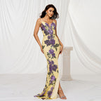 Vestido largo para mujer con lentejuelas estampado floral corte ajustado - Fabiana